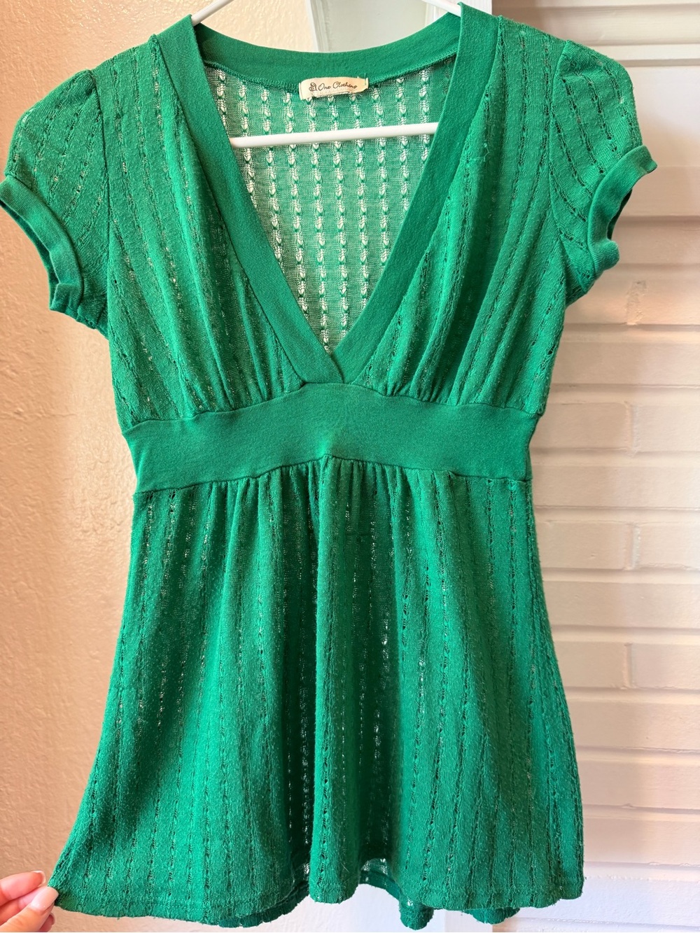Y2K One Clothing Green Pointelle Knit Empire Waist Tunic Top Small
